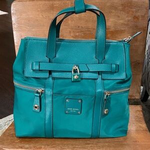 Henri Bendel 2018 Teal Nylon and Leather Jetsetter Convertible Backpack